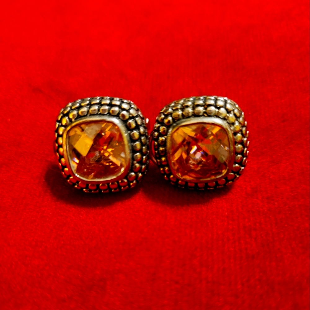 Vintage silver/pink stone pierced earrings